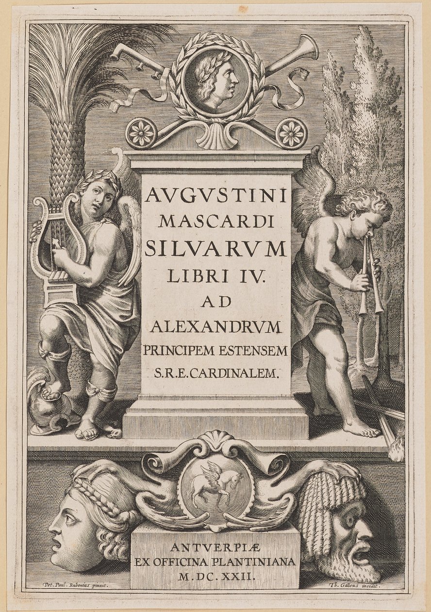 Titelsida för Agostino Mascardi, Silvarium Libri IV av Theodor Galle after Sir Peter Paul Rubens
