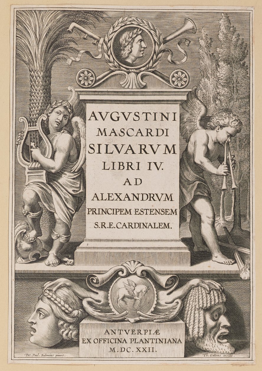 Titelsida för Agostino Mascardi, Silvarium Libri IV av Theodor Galle after Sir Peter Paul Rubens