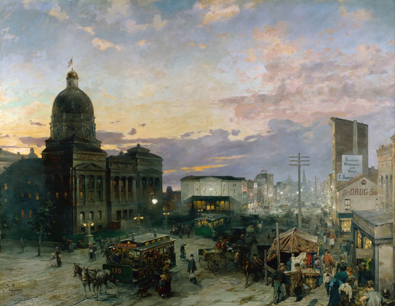""Utsikt över Washington Street i Indianapolis vid skymningen"" Målning av Theodor Groll (1857-1913) 1892-1895 Indianapolis museum of art Indiana USA av Theodor Groll