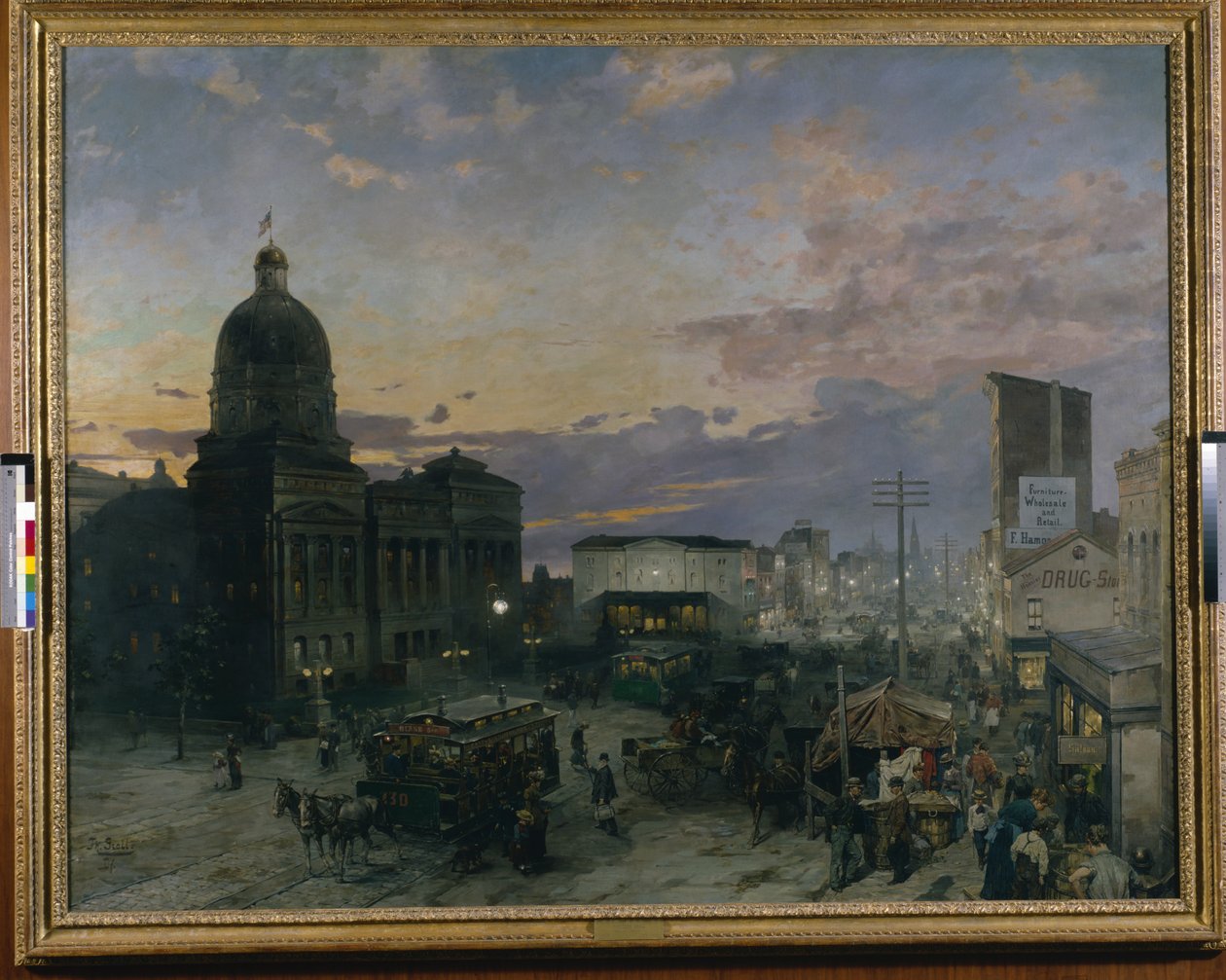 Washington Street, Indianapolis At Dusk (olja på duk) av Theodor Groll