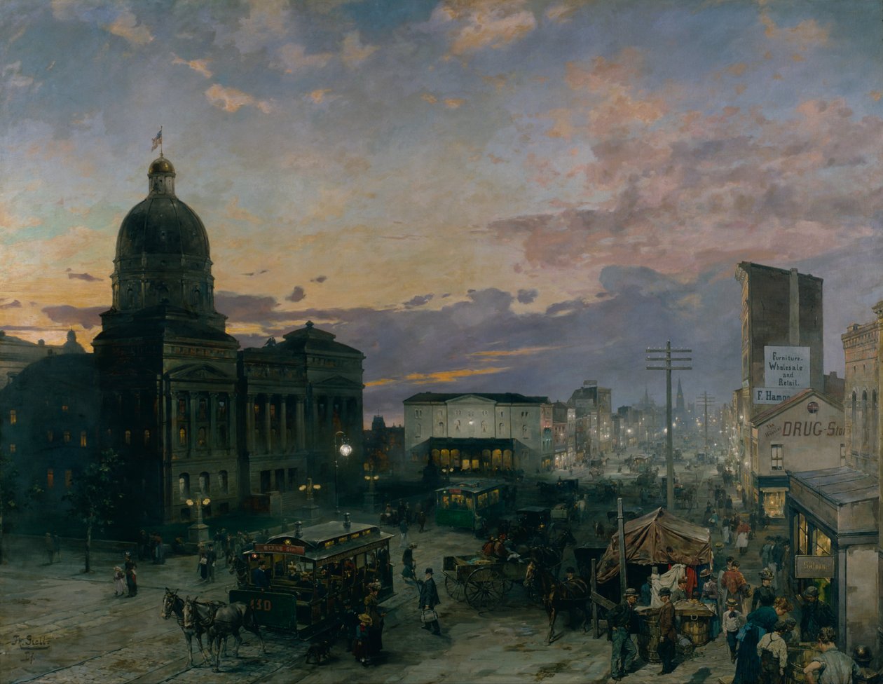Washington Street, Indianapolis i skymningen av Theodor Groll