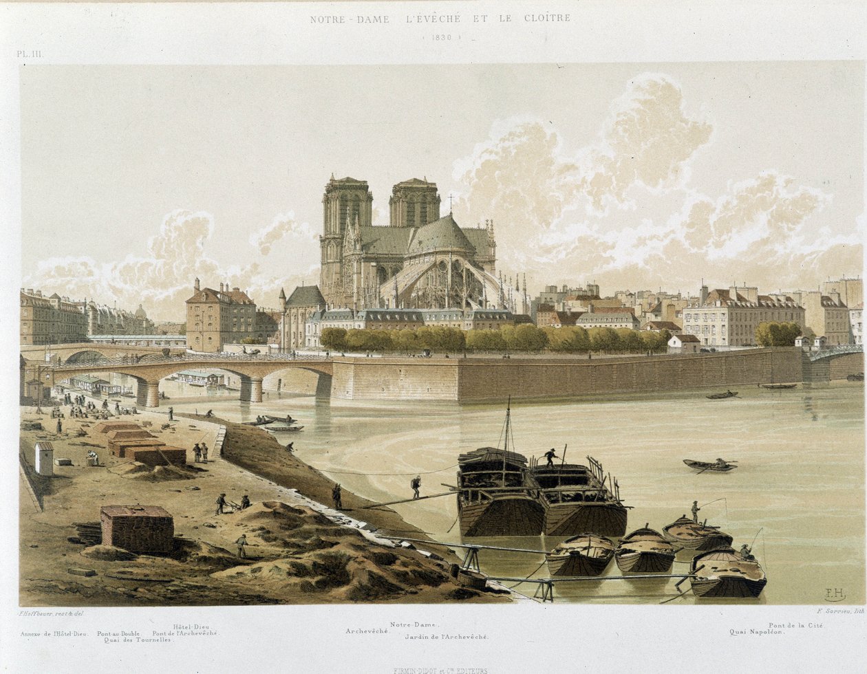 Notre Dame de Paris sett från Seines strand i Paris av Theodor Josef Hubert Hoffbauer