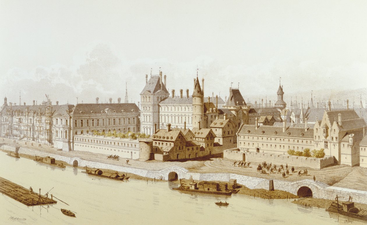Louvren och Hôtel du Petit-Bourbon 1622 under Ludvig XIII:s regering, 1885 av Theodor Josef Hubert Hoffbauer