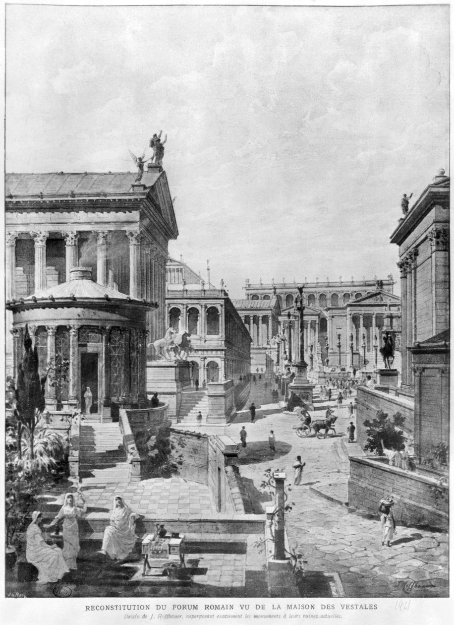 Forum Romanum av antiken, 1914 (bw gravyr) av Theodor Josef Hubert Hoffbauer