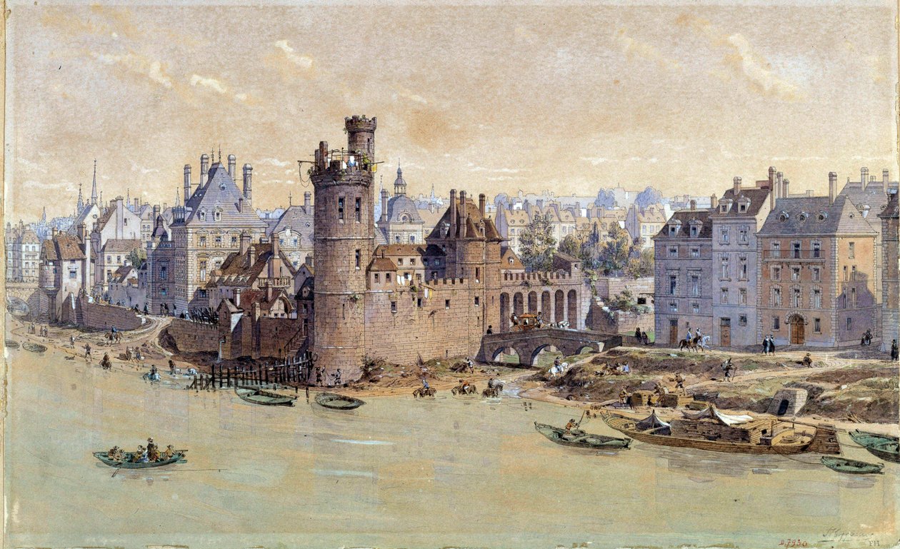 Utsikt över tornet i Nesles i Paris på 1600-talet. Akvarell av Theodore Joseph Hubert Hoffbauer (1839-1922) 1800-talet. Paris, Musée Carnavalet av Theodor Josef Hubert Hoffbauer