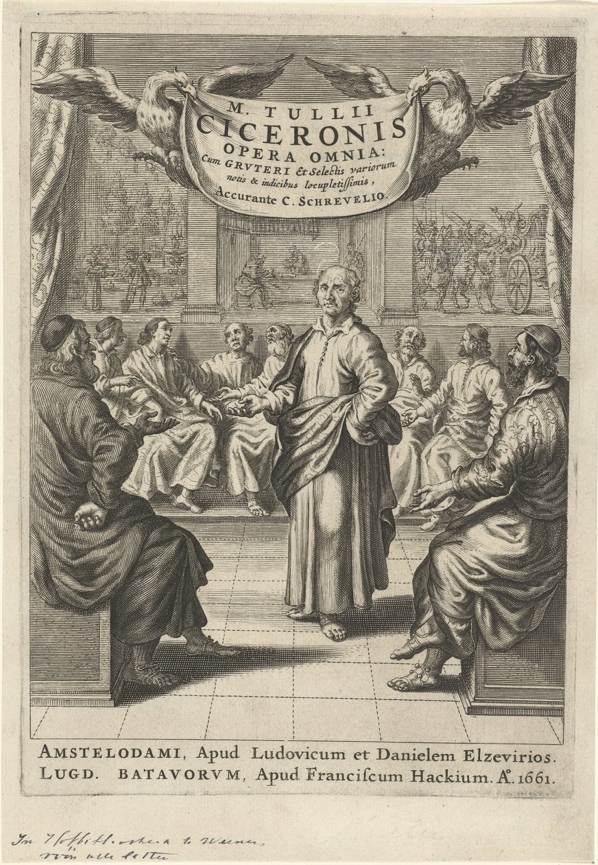 Ciceron och diskuterande figurer Titelsida för: Cicero, opera omnia, 1661 av Theodor Matham