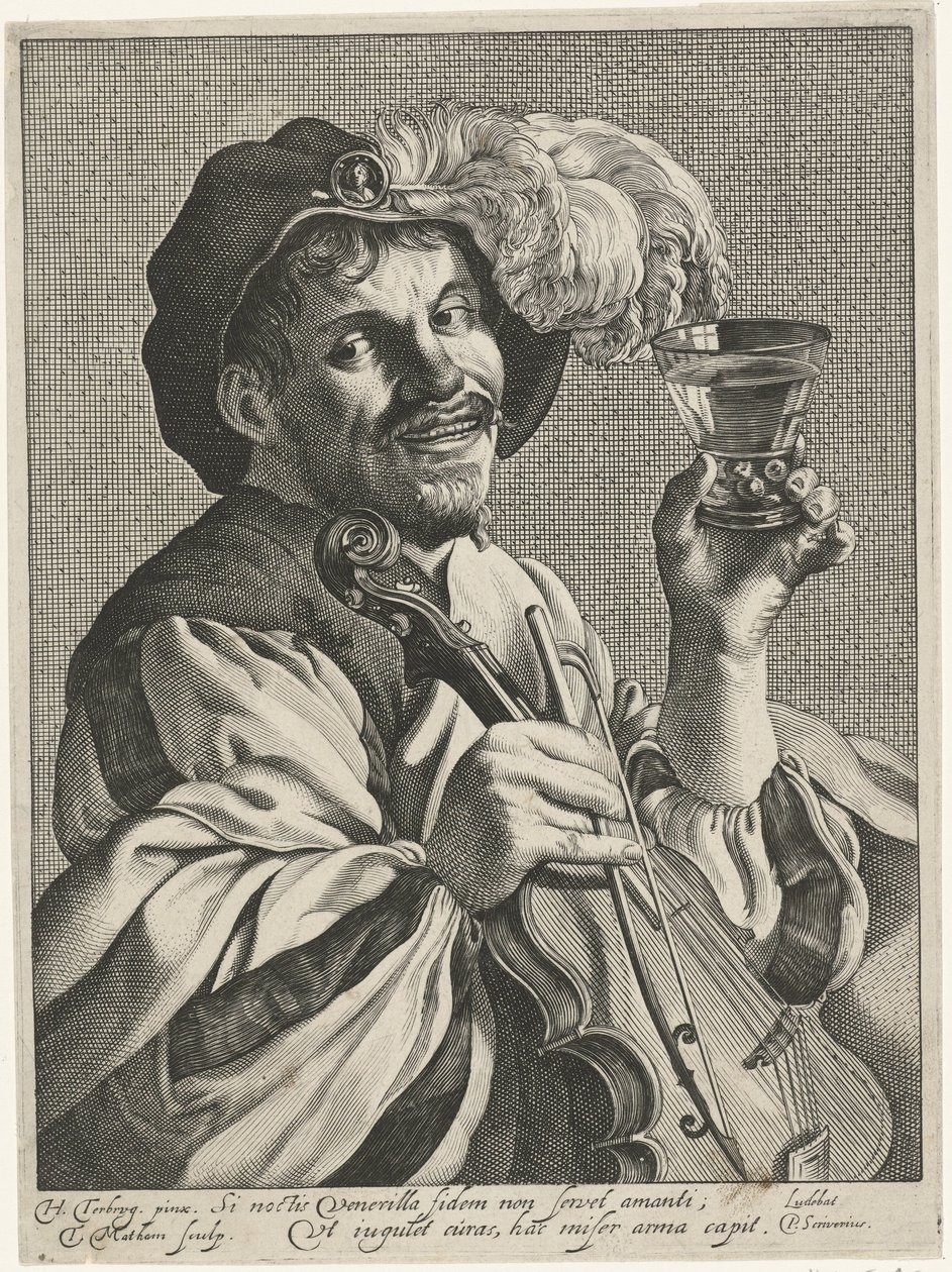 Man med fiol och rummar av Theodor Matham