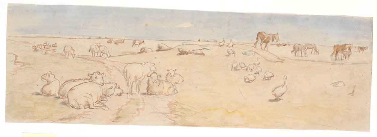 Får och gäss på Saltholm (utkast till stansskålsdekoration) av Theodor Philipsen