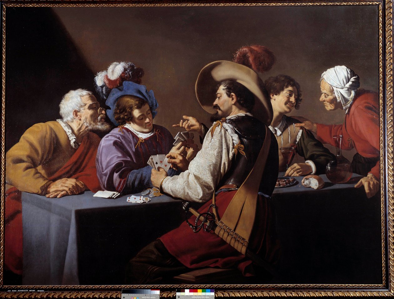 Kortspelare, brelan Målning av Theodore Rombouts (1597-1637) 1600-talets sön. 1,52x2,06 m Antwerpen. Koninklik Museum - Kortspelarna, "" brelan"". Målning av Theodore Rombouts (1597-1637) av Theodor Rombouts