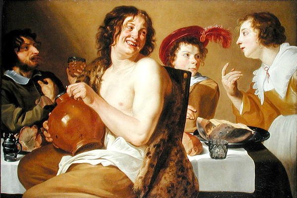 Figurer som äter och dricker runt ett bord av Theodor Rombouts