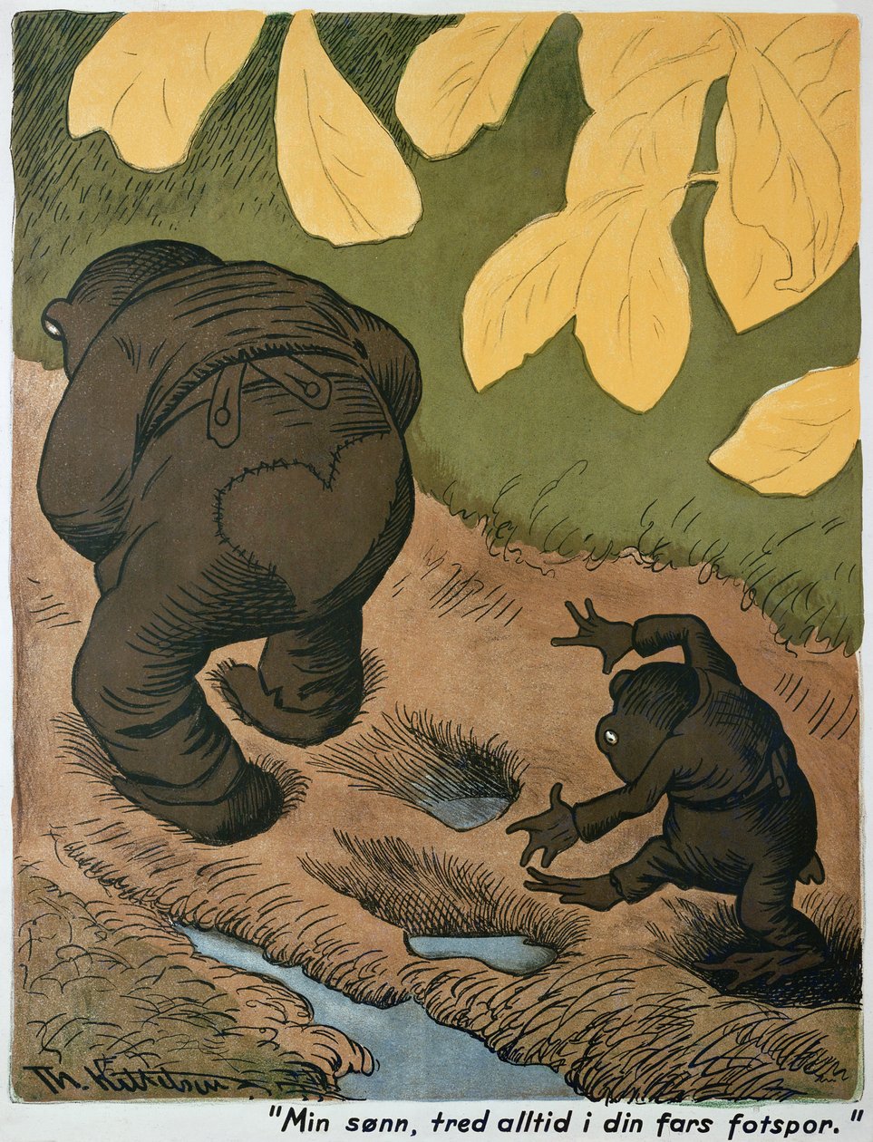 I fars fotspår (akvarell och penna) av Theodor Kittelsen