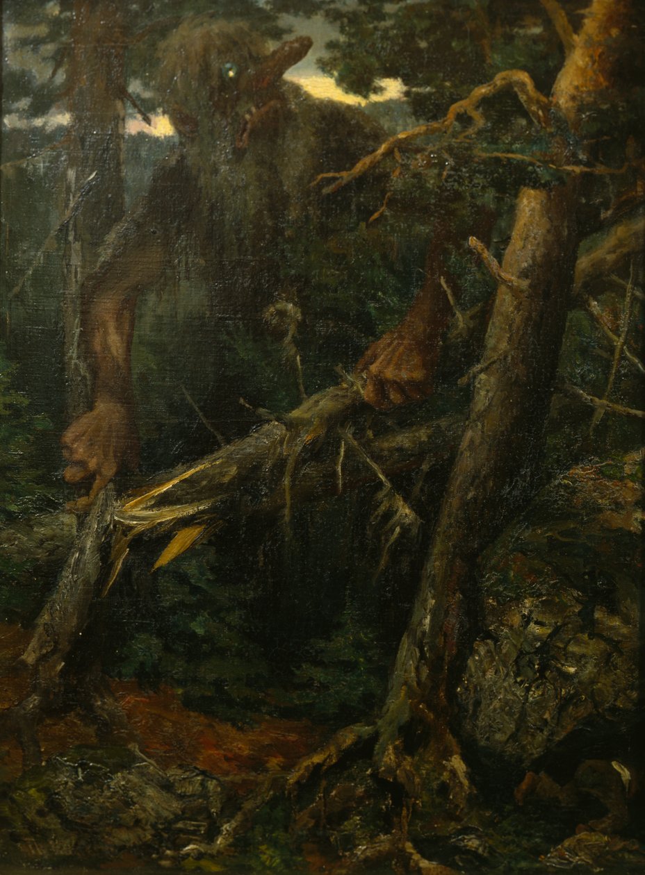 Gammalt troll som bryter träd i skogen av Theodor Kittelsen