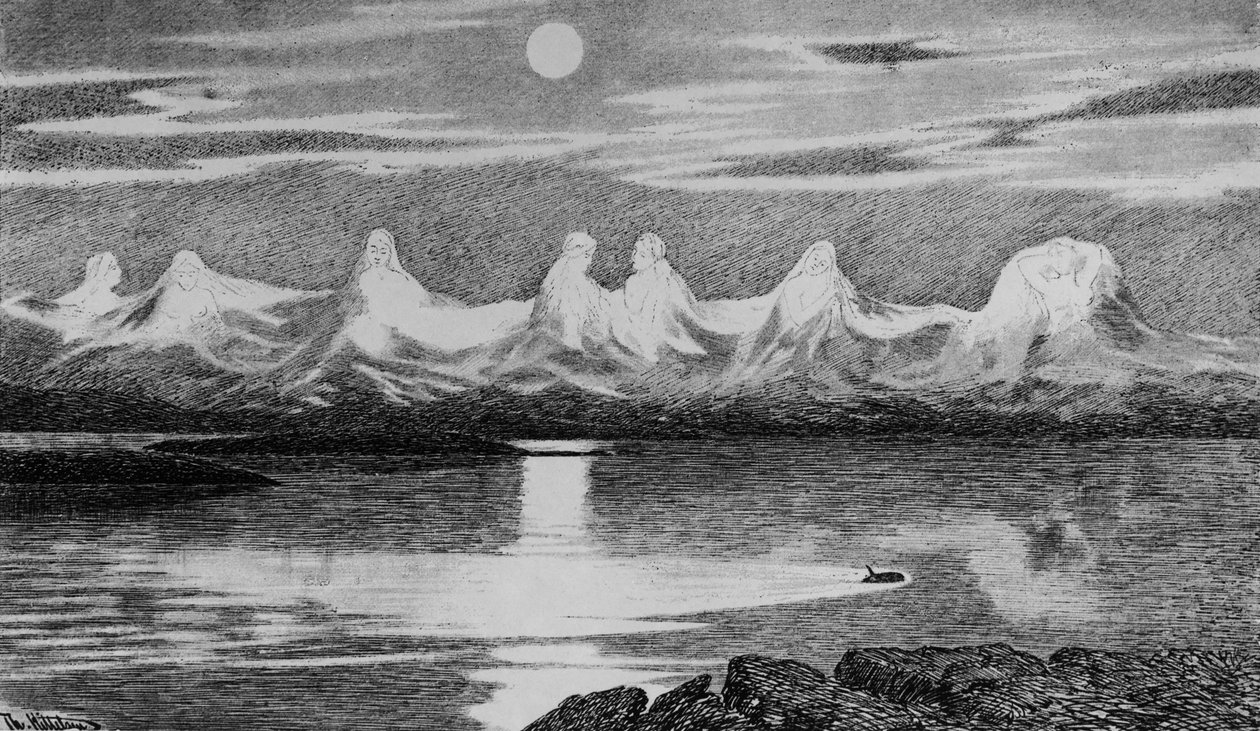 De sju systrarna, ca 1888 (litho) av Theodor Kittelsen