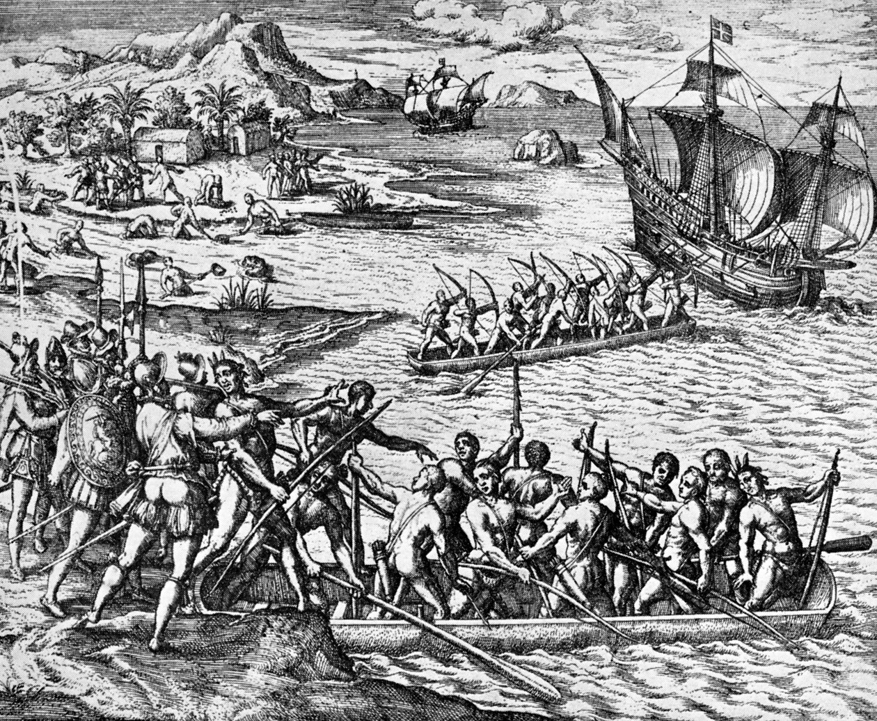 "En attack av indianer", La Herradura publicerad 1930 (gravyr) av Theodor de Bry