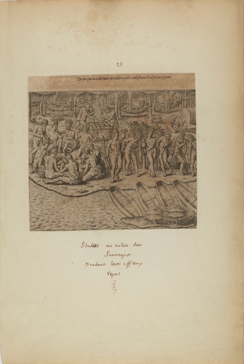 De Iss qui Acciderunt in Reditu Post Comestum Illud Mancipium. (från boken Americae, del tre) av Theodor de Bry