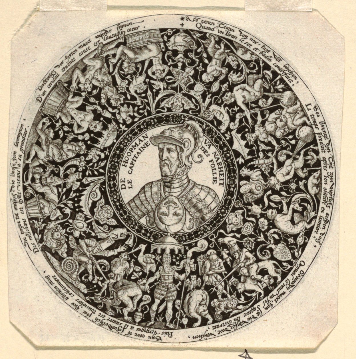 Design för en graverad Tazza med ett porträtt av hertigen av Alba som befälhavare över dårskapen av Theodor de Bry