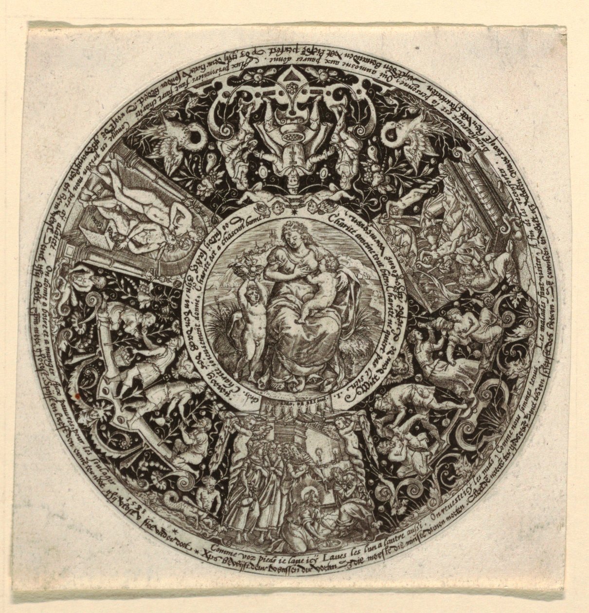Design för en graverad Tazza med en allegori om välgörenhet av Theodor de Bry