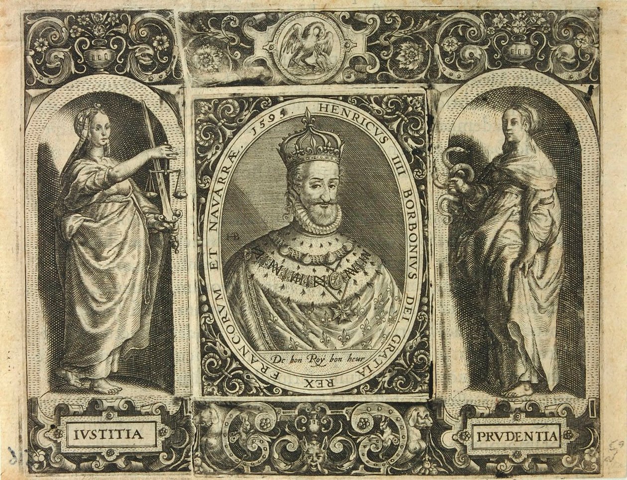 Henricus IIII Borbonius Dei Gratia Rex Francorum et Navarrae 1595 / Bry, Jean Théodore de av Theodor de Bry