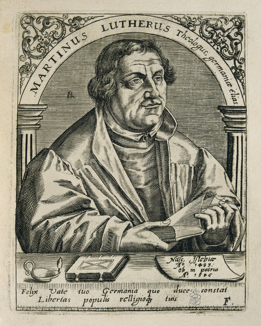 LUTHER, Martin (1483-1546). tysk religiös reformator. Gravyr. SPANIEN. MADRID (AUTONOMA GEMENSKAPEN). Madrid. Nationalbiblioteket av Theodor de Bry