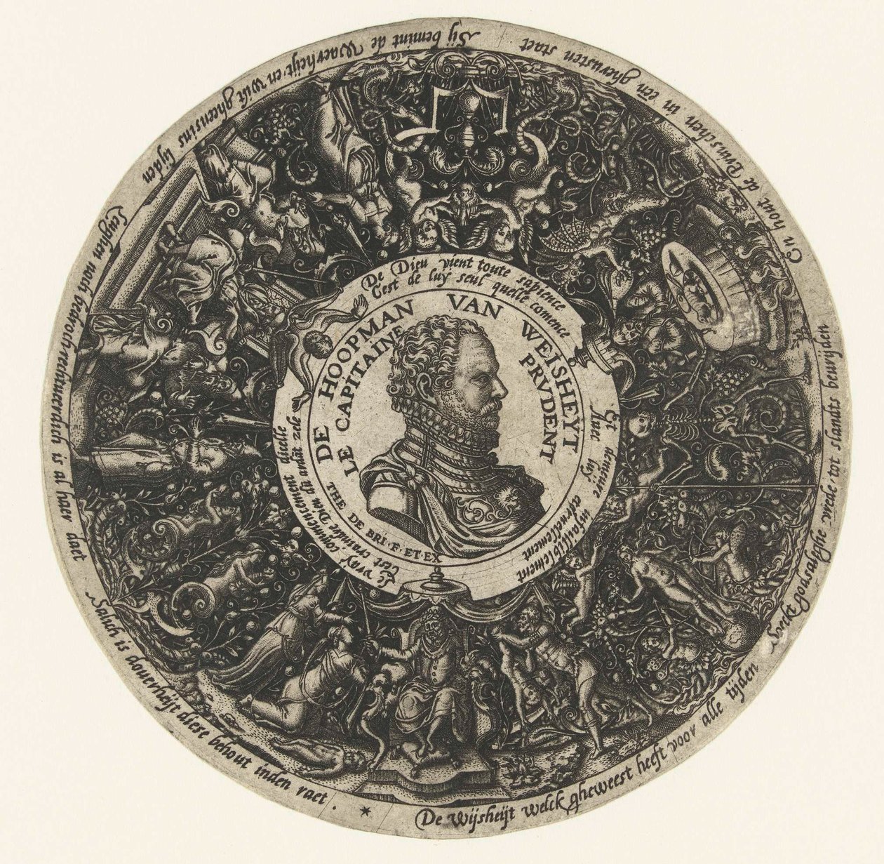 Medaljong med byst av Visdomens kapten, Theodor de Bry, ca 1577 - ca 1578 av Theodor de Bry