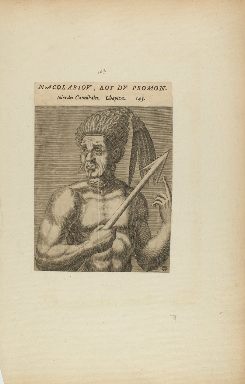 Nacol-Absov, Roi Du Promon-/toire des.... (från boken Les Vrais Pourtraits et Vies des Hommes Illustres) av Theodor de Bry