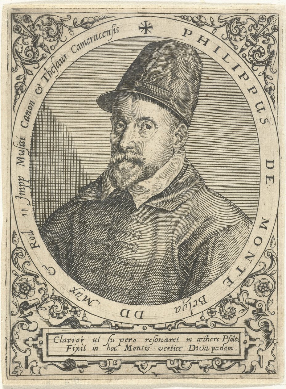 Porträtt av kompositören Philippe de Monte 1521-1603, ca. 1598 av Theodore de Bry
