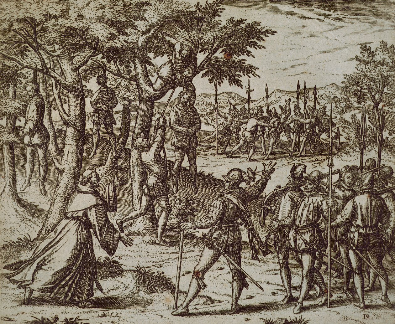 Dom till hängning av några män av Christopher Columbus i New World, av Theodore de Bry av Theodor de Bry
