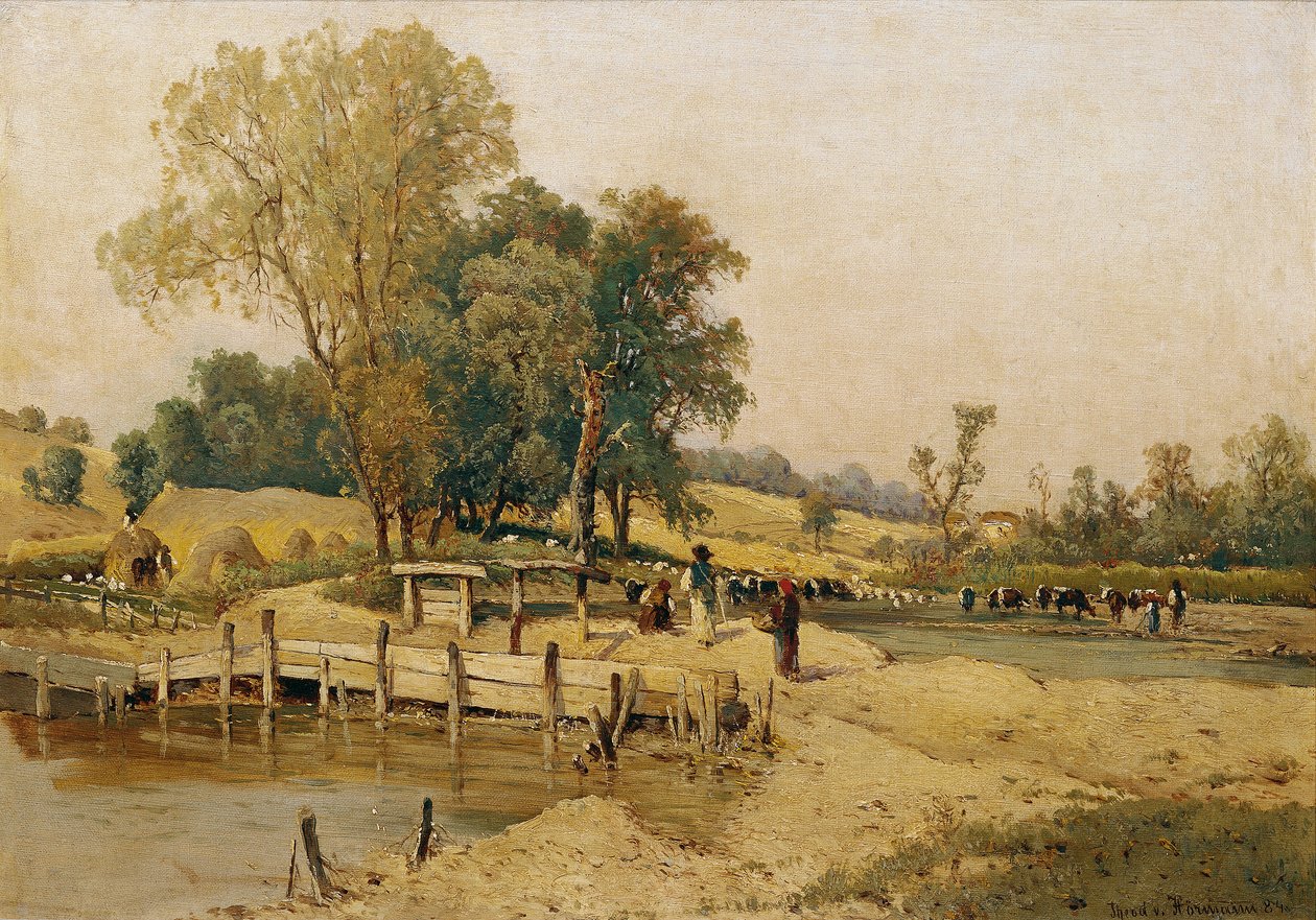Ungerskt landskap med nötkreaturtråg av Theodor von Hormann