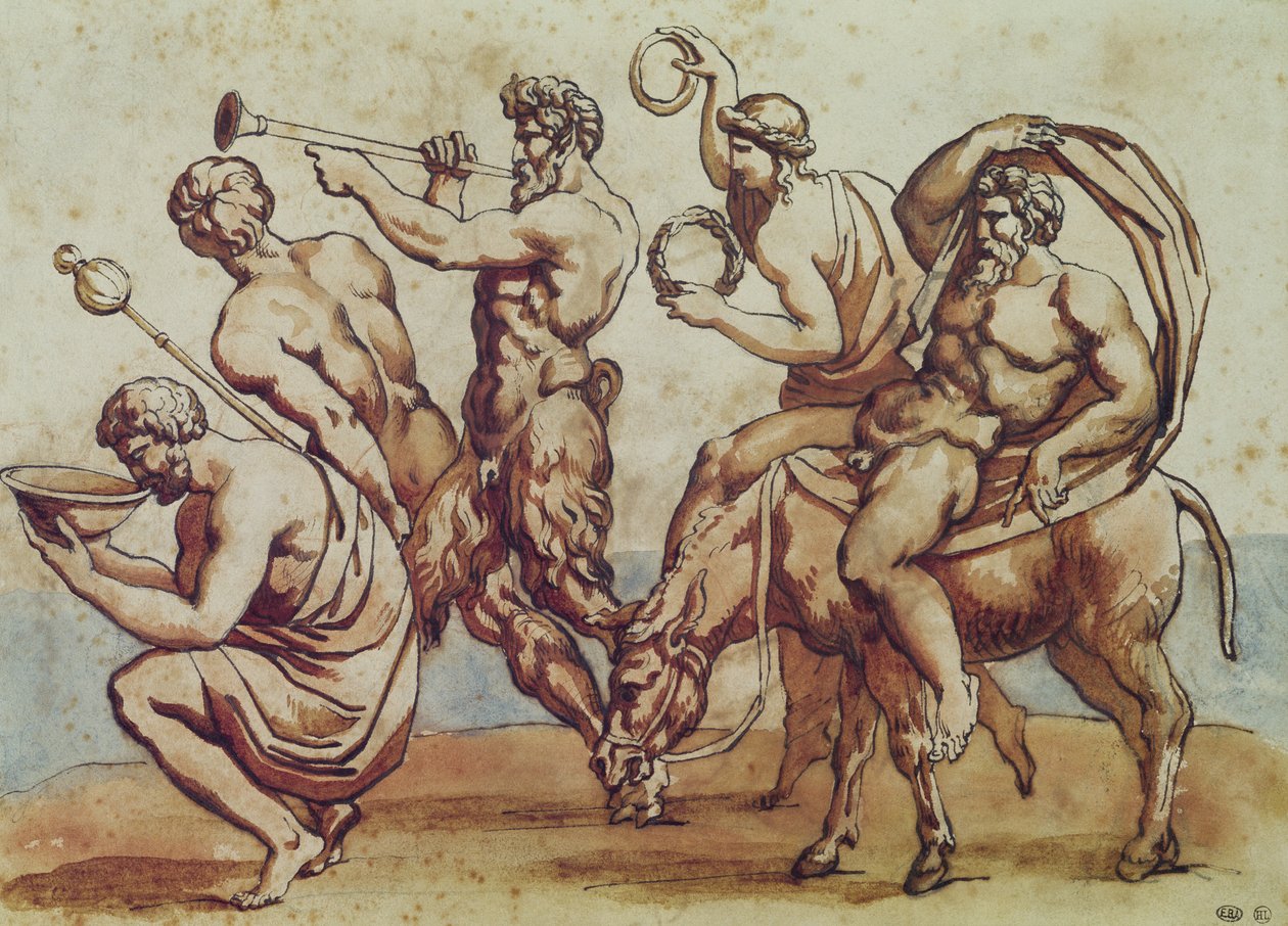 Bacchanal (pen og blæk og brun vask på papir) swed av Theodore Gericault