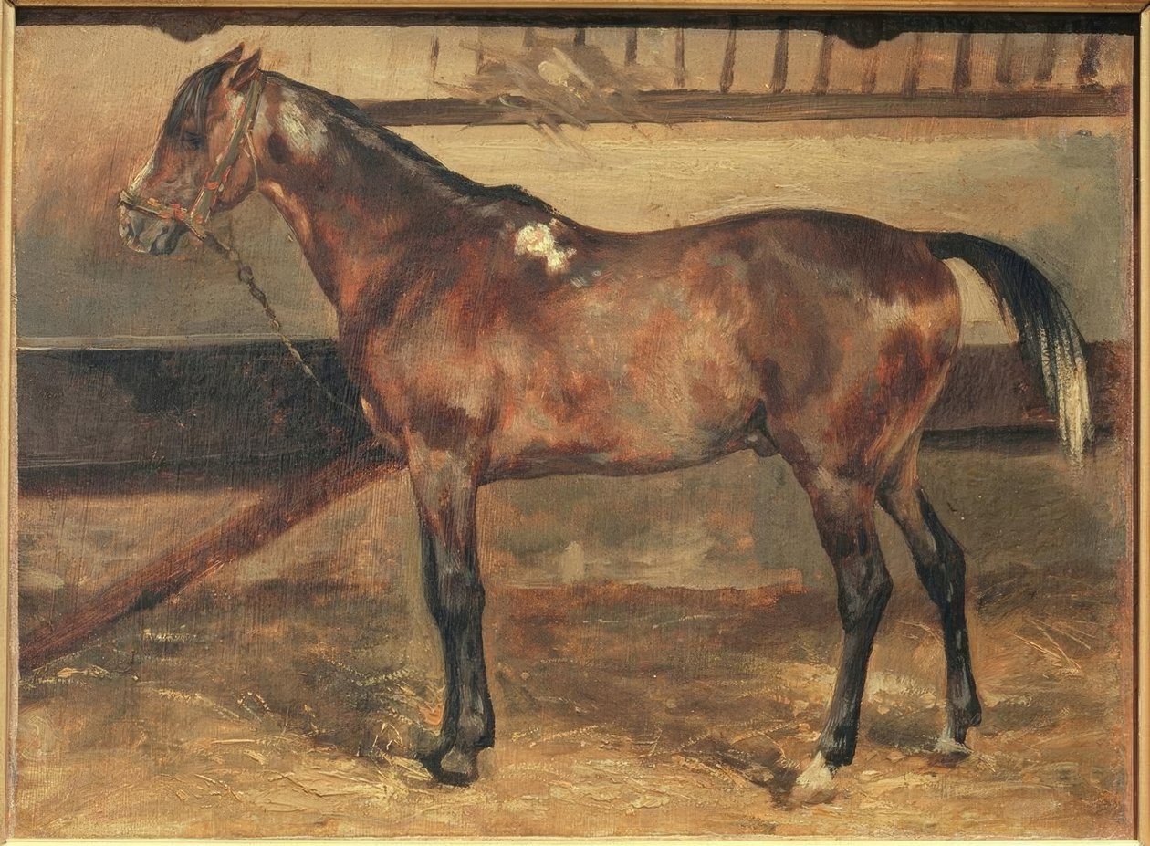 Brun häst i stallet av Theodore Gericault