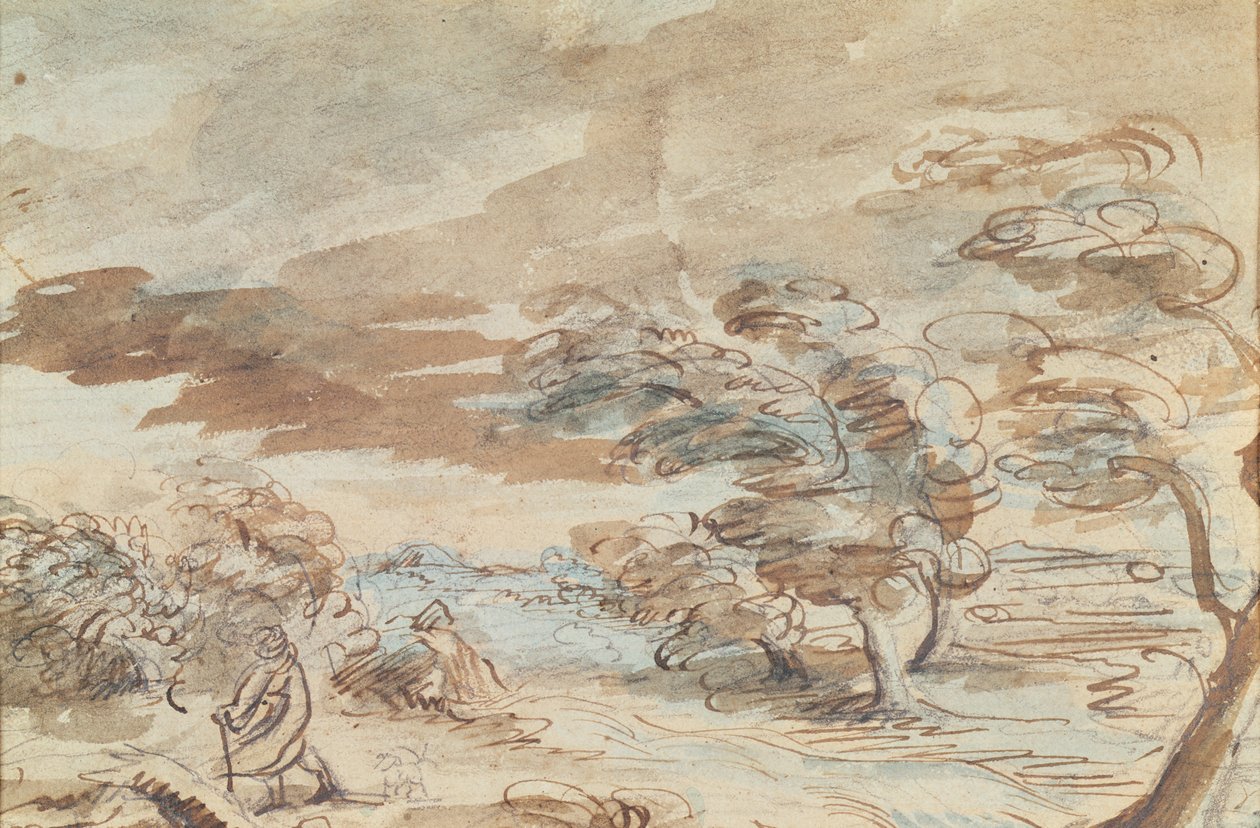 Landskap (penna och bläcktvätt på papper) av Theodore Gericault