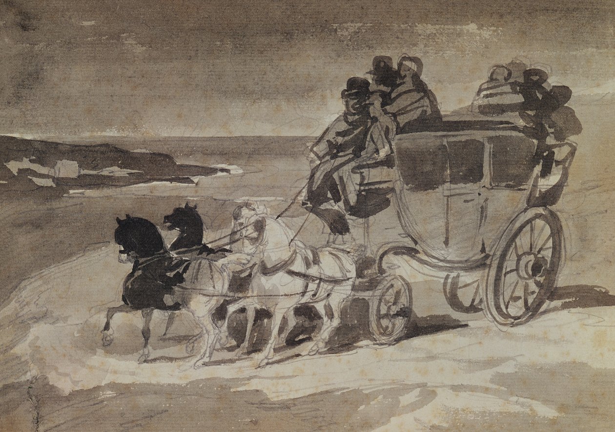 The Stagecoach (penna och wc på papper) av Theodore Gericault