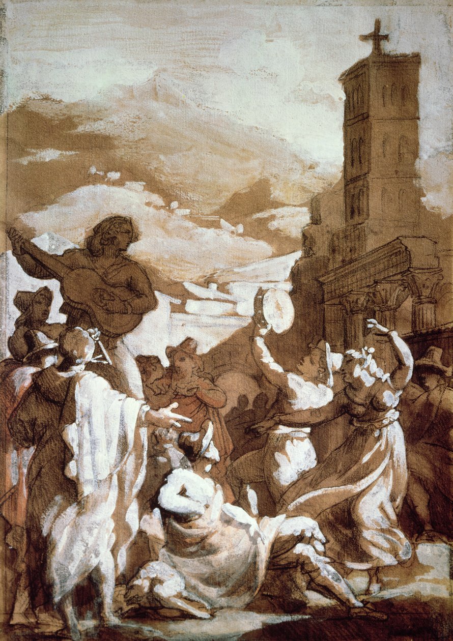 Tarantella (penna och bläck på papper) av Theodore Gericault