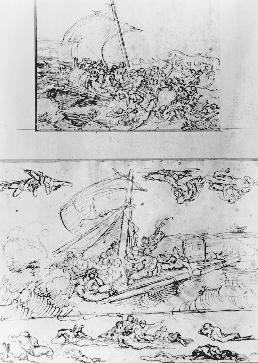 Två skisser för Medusas flotte, ca 1819 (penna och bläck) av Theodore Gericault