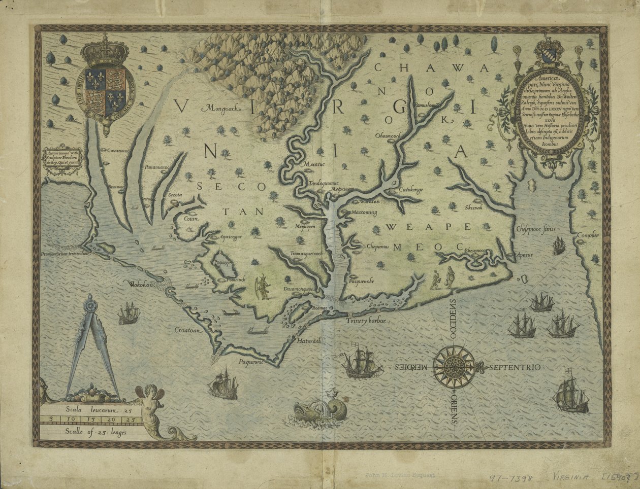 Nyupptäckt Virginia, 1590 (handfärgad gravyr) av Theodore de Bry