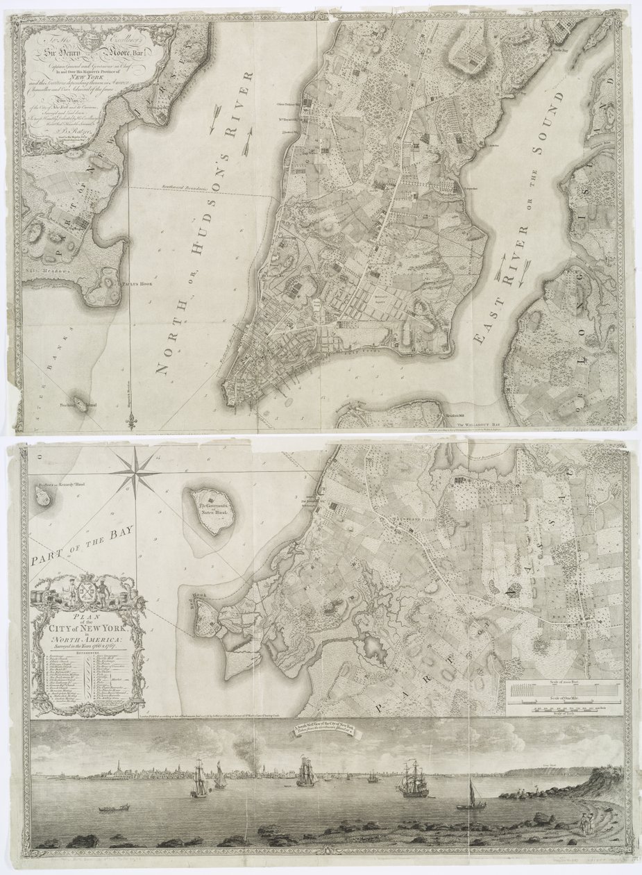 Plan över staden New York i Nordamerika undersökt under åren 1766 och 1767 publicerad i Faden
