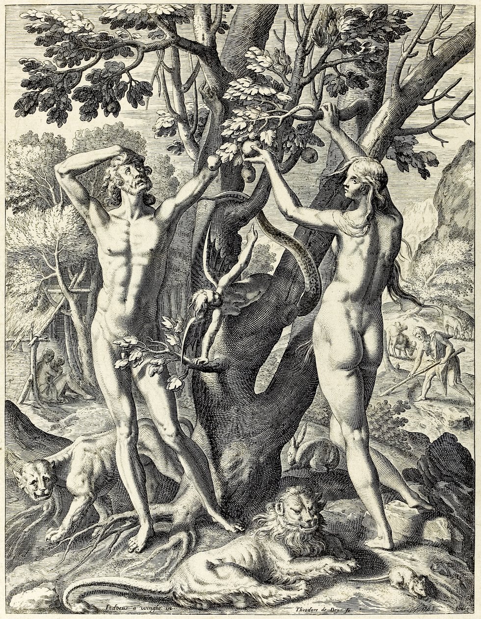 Adam och Eva i Edens lustgård av Theodore de Bry