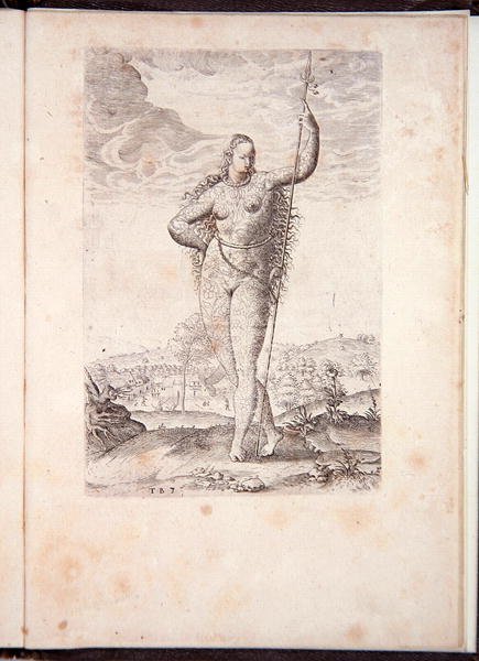 Pikternas dotter, från En kortfattad och sann rapport om det nyfunna landet Virginia, Grand Voyages, tryckt av Johann Wechel 1600 av Theodore de Bry