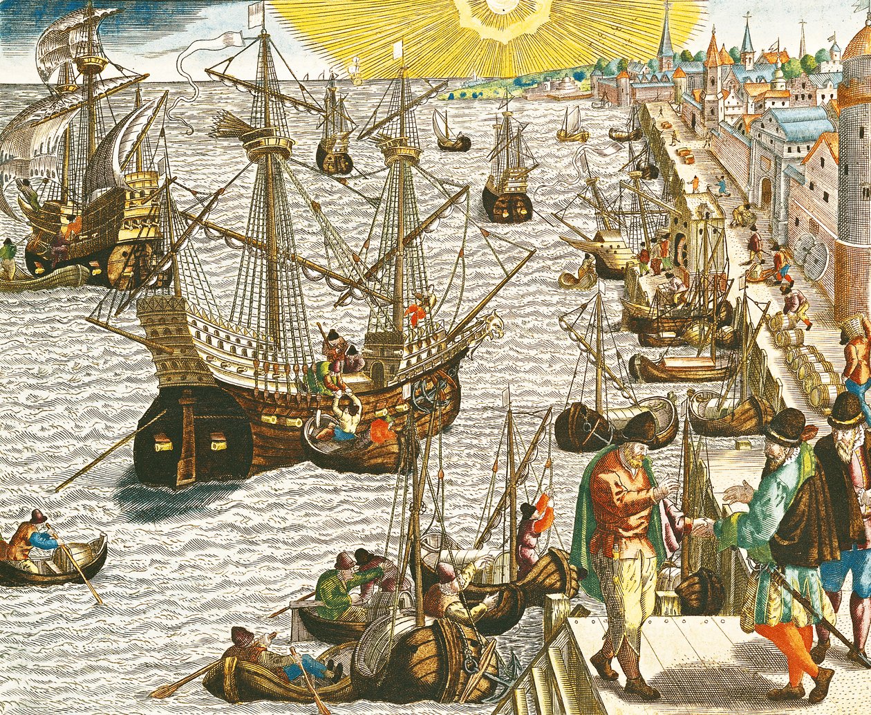 Avresa från Lissabon till Brasilien, Ostindien och Amerika, illustration från 