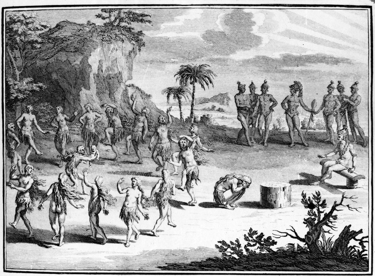 Uppoffring som Floridianerna gör till solen av sin förstfödda, illustration från "Bernard Picarts illustrerade översikt över religiösa sedvänjor runt om i världen" publicerad 1789 av Theodore de Bry