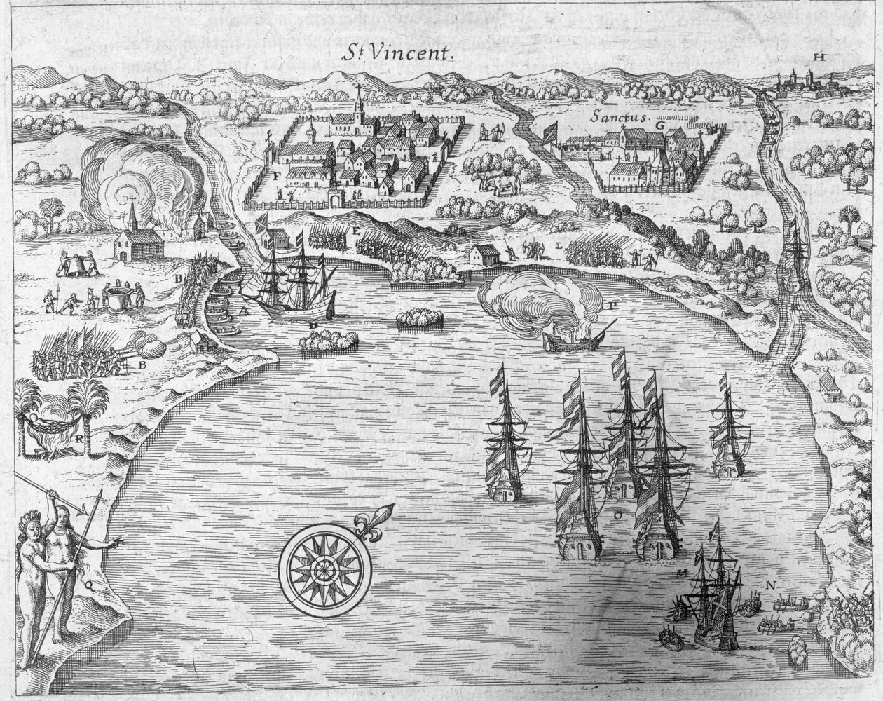 Joris van Spilbergens (ca 1568-1620) flotta som når Brasilien vid Sao Vicente, från "Newe Welt und Americanische Historien" av Johann Ludwig Gottfried, utgiven av Mattaeus Merian, Frankfurt, 1631 ( av Theodore de Bry
