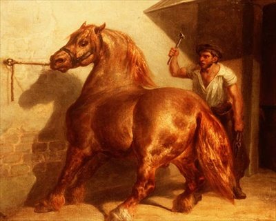 Vagnhäst hos smeden av Theodore (attr. to) Gericault