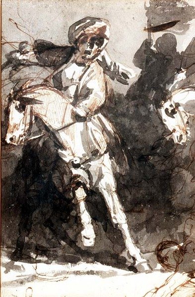 Närstridsscen (penna och akvarell) av Theodore (attr. to) Gericault