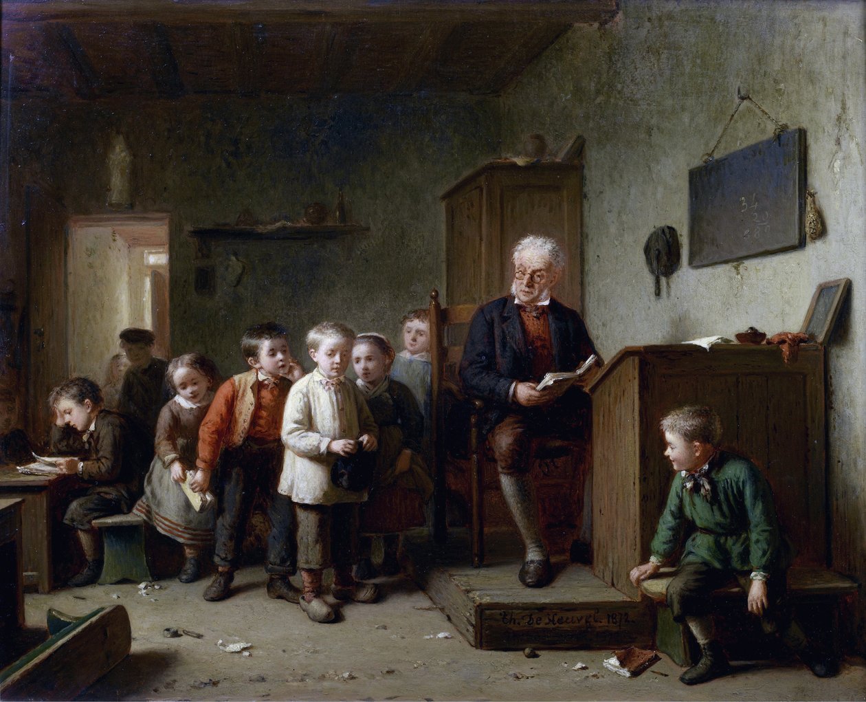La salle de classe - Klassrummet - Heuvel, Theodore Bernard de (1817-1906) - 1872 - Olja på trä - 37x44,5 - Privat samling av Theodore Bernard de Heuvel