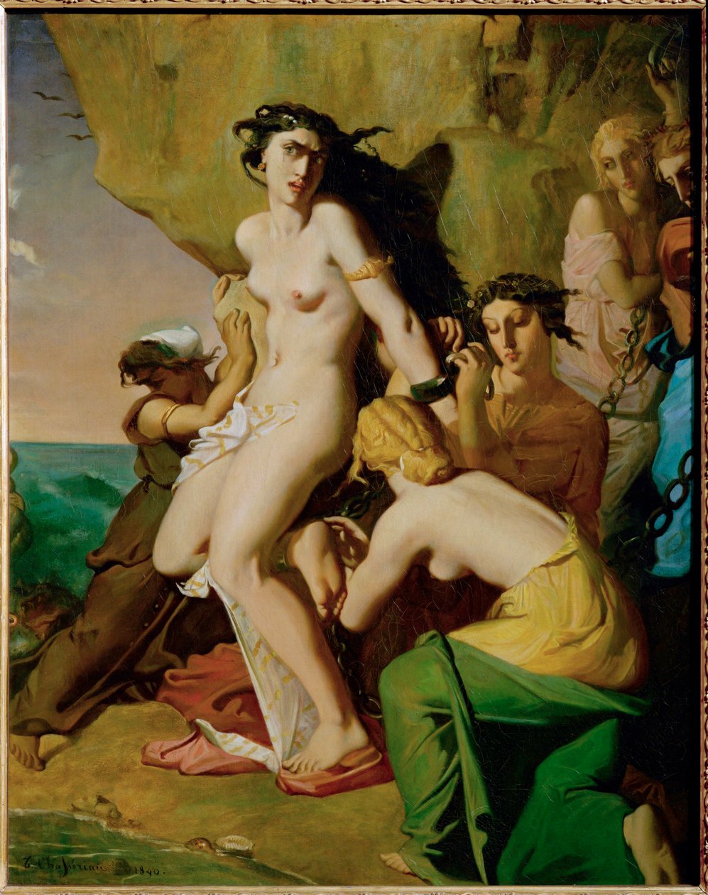 Andromede attachee au rocher par les Nereides - Andromeda fastkedjad vid klippan av sjöjungfrurna ... av Théodore Chassériau