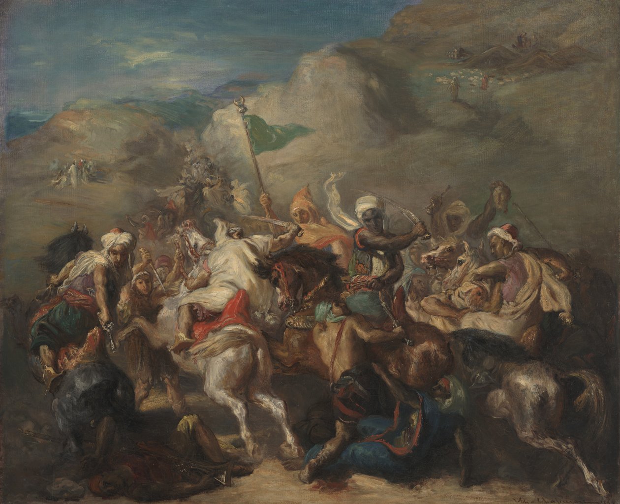 Slaget om arabiska ryttare runt en standard av Théodore Chassériau