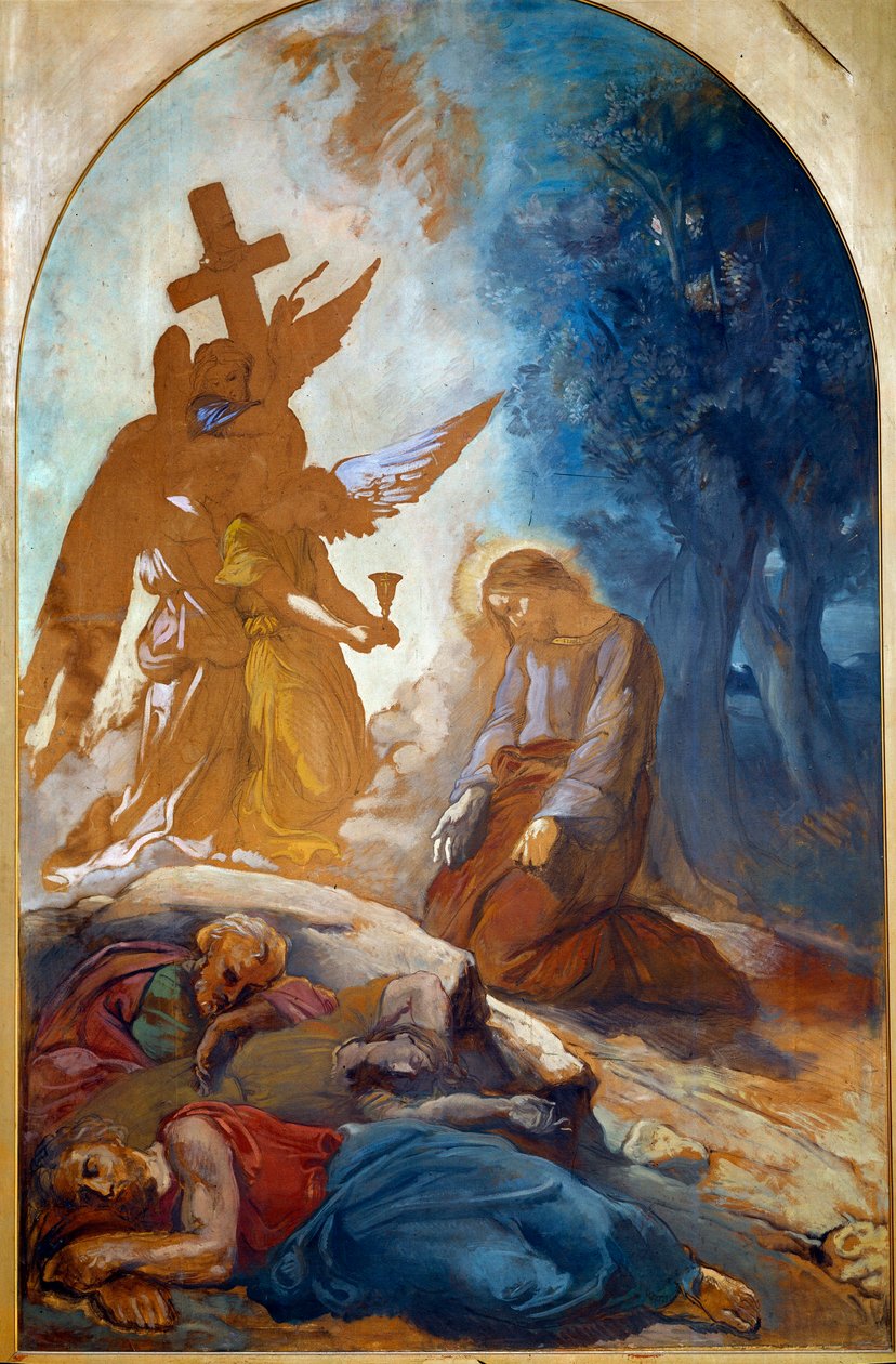 Jesus i trädgården av olivträd. Målning av Theodore Chasseriau (1819-1856) av Théodore Chassériau