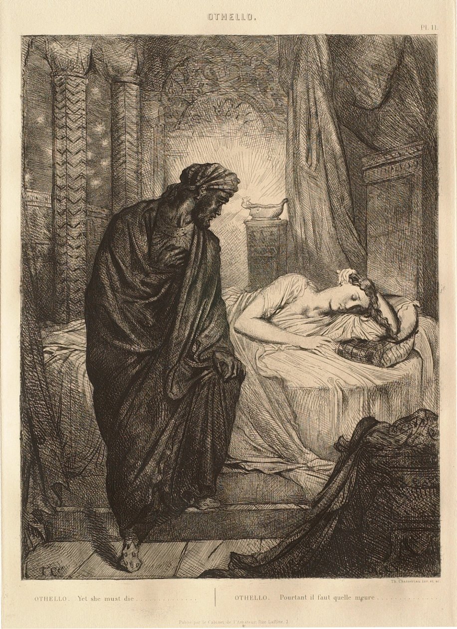 Othello-svit: nr 11 (akt 5, scen 2: Othello vid Desdemonas säng) av Théodore Chassériau