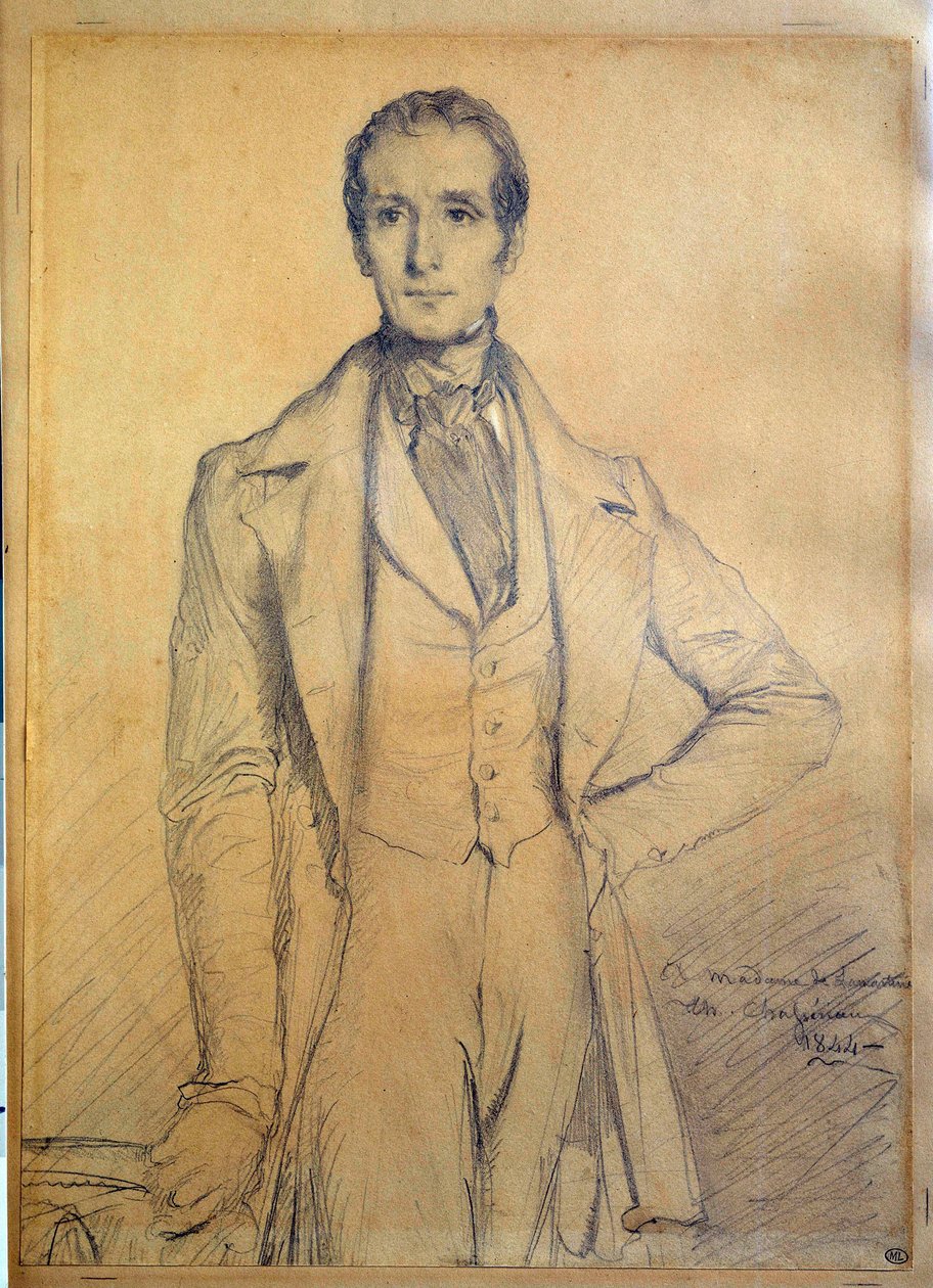 Porträtt av poeten Alphonse de Lamartine (1790-1869) Teckning av Theodore Chasseriau (1819-1856) 1834 Sön. 0,31x0,22 m av Théodore Chassériau