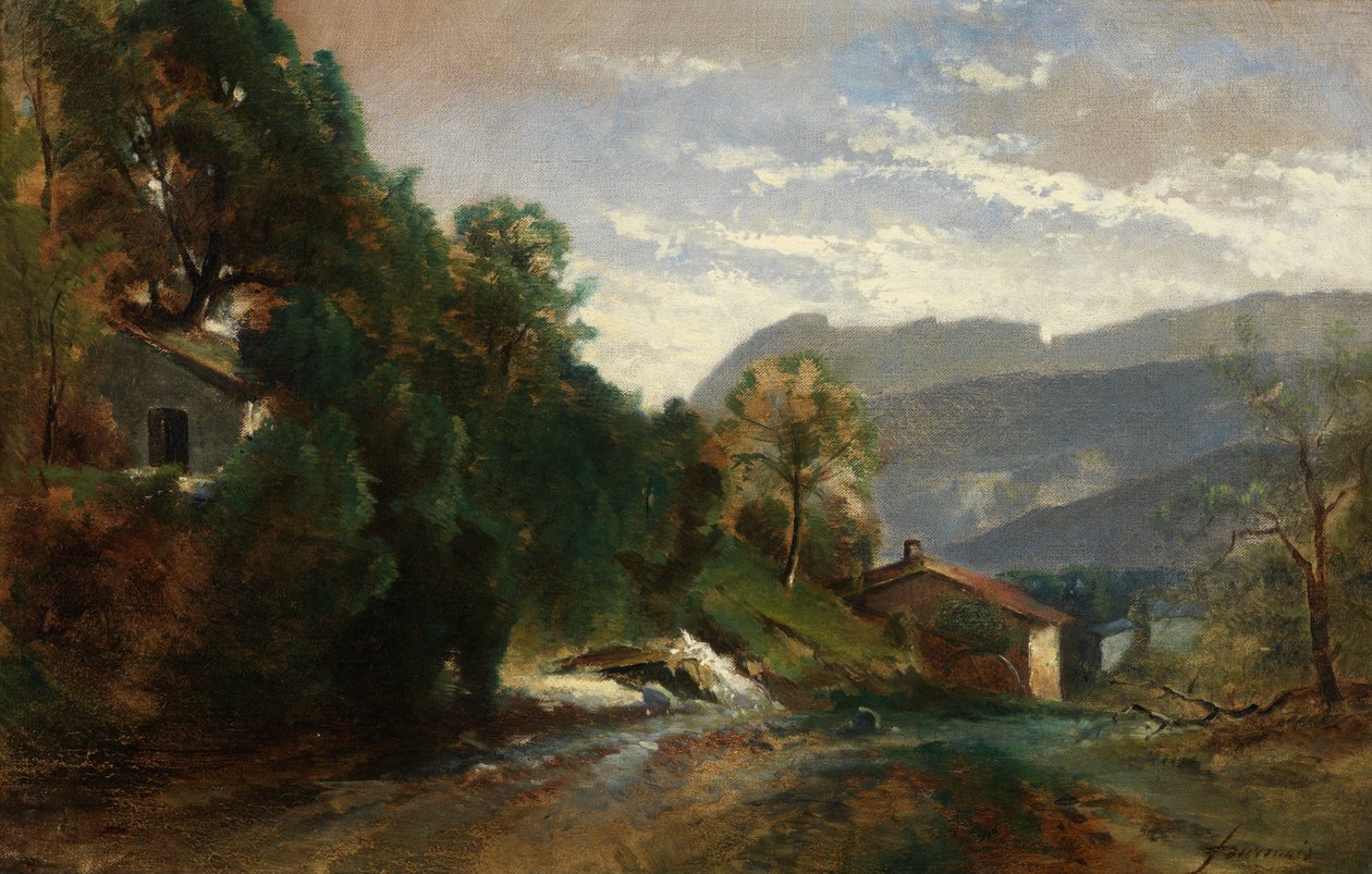 Bergigt landskap vid Voreppe, Dauphiné (olja på duk) av Théodore Fourmois